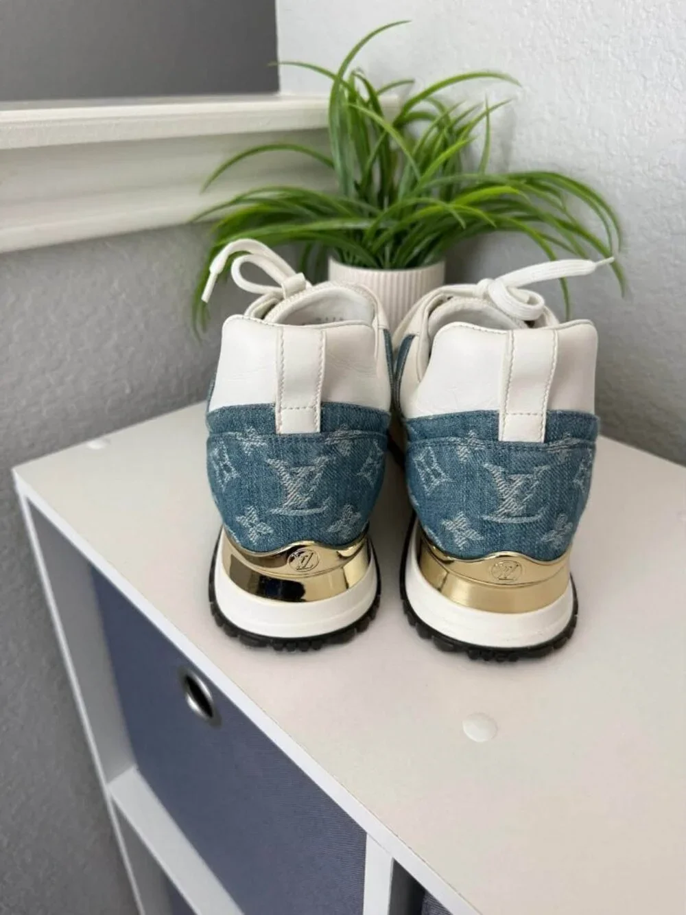 Louis Vuitton Run Away Sneakers Monogram Denim White Blue Size 37 Authentic